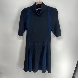 ALC Black Knit Short Sleeve Mock Neck flared mini dress womens large